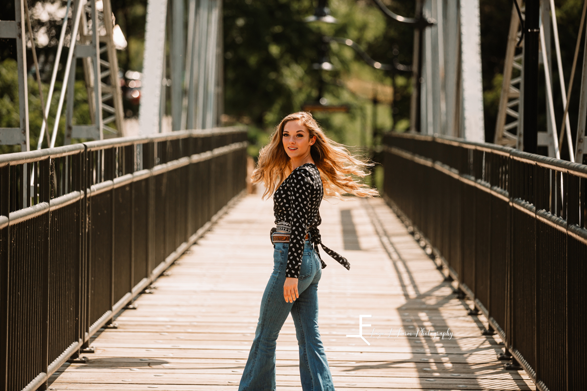 Laze L Farm Photography | Western Fashion | Rural Retreat, VA | Ashlyn twirling on the bridge