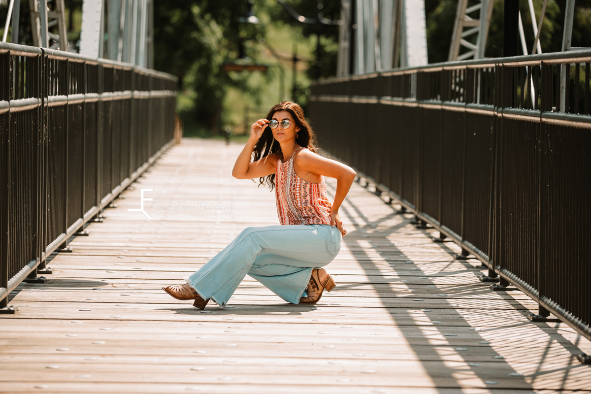 Laze L Farm Photography | Western Fashion | Rural Retreat, VA | Jenna posing on the bridge