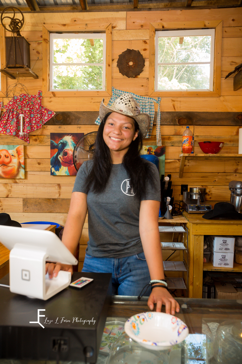 Laze L Farm Photography | Harts General Store | Ice cream | Lenoir NC | Cashier posing