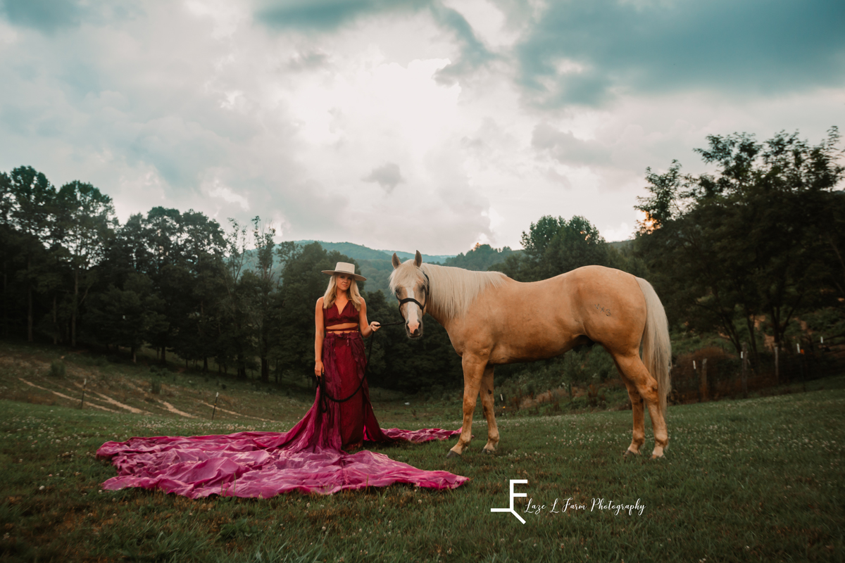 Laze L Farm Photography | Parachute Dress | Boone NC | Posing with horse