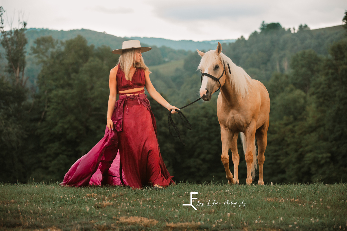 Laze L Farm Photography | Parachute Dress | Boone NC | Walking with horse