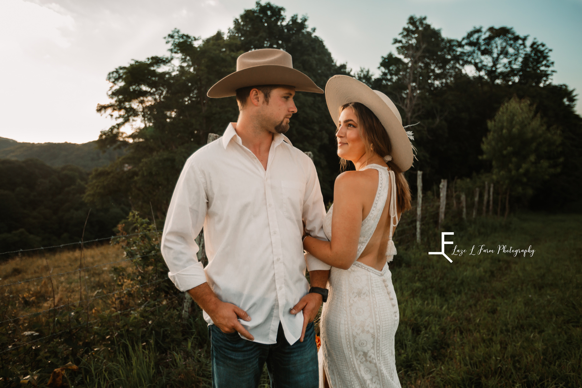 Laze L Farm Photography | The White Crow | Wedding Venue | Banner Elk NC | Couple shot showing off back of dress