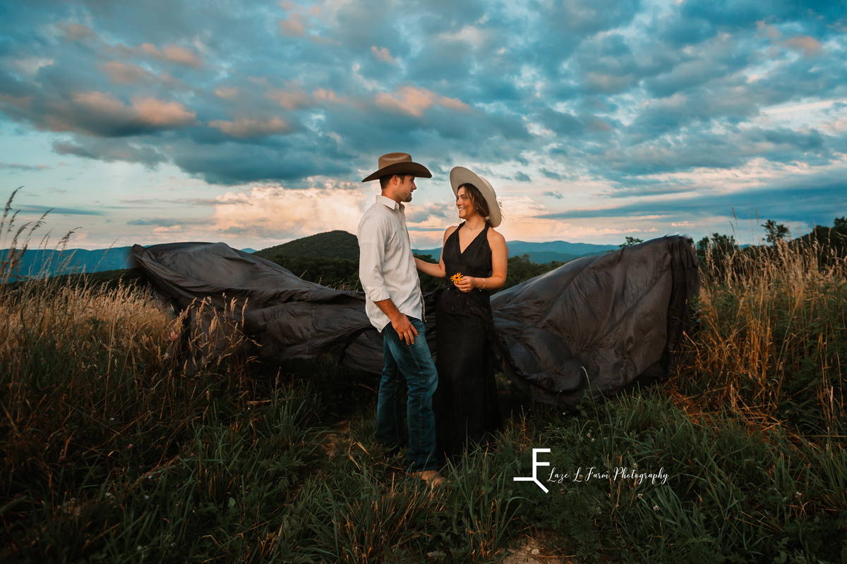 Laze L Farm Photography | The White Crow | Wedding Venue | Banner Elk NC | Couple shot in parachute dress