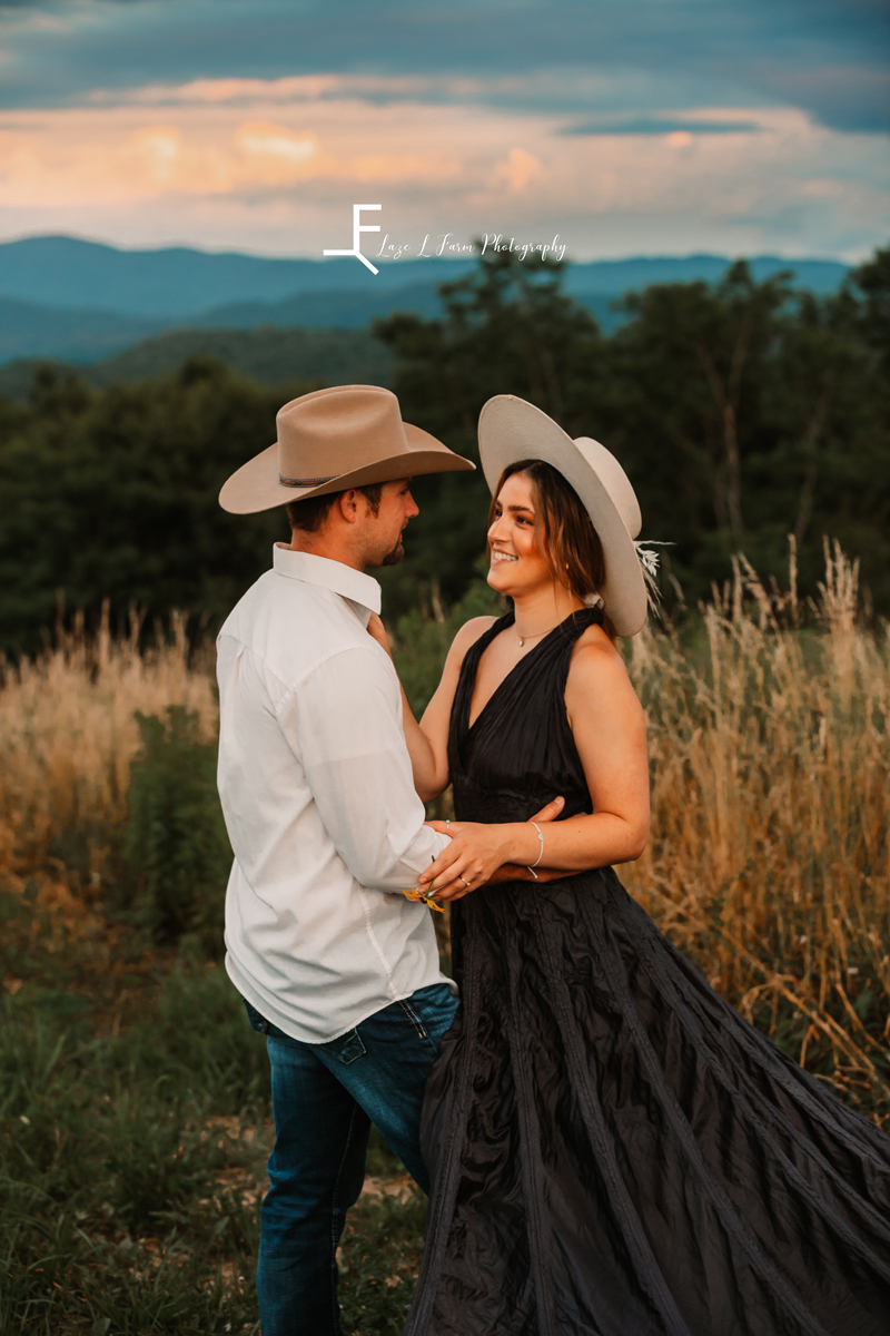 Laze L Farm Photography | The White Crow | Wedding Venue | Banner Elk NC | Parachute dress smiling at each other