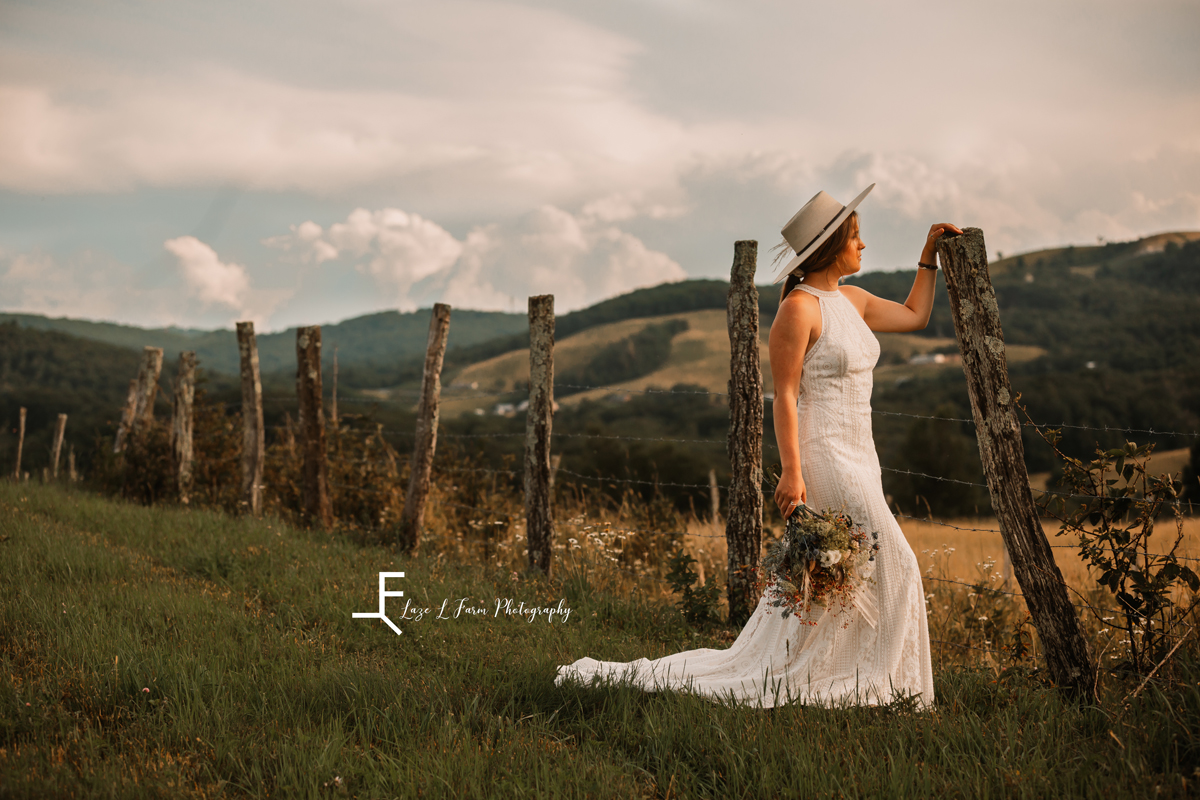 Laze L Farm Photography | The White Crow | Wedding Venue | Banner Elk NC | Posing with the fence
