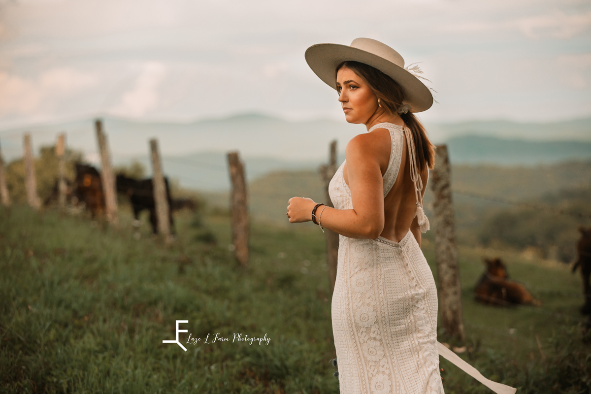 Laze L Farm Photography | The White Crow | Wedding Venue | Banner Elk NC | Showing off back of dress