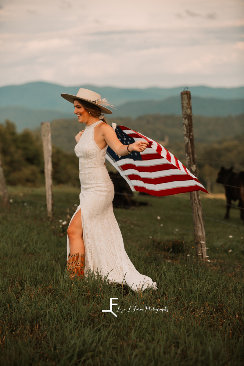 Laze L Farm Photography | The White Crow | Wedding Venue | Banner Elk NC | Walking with the flag