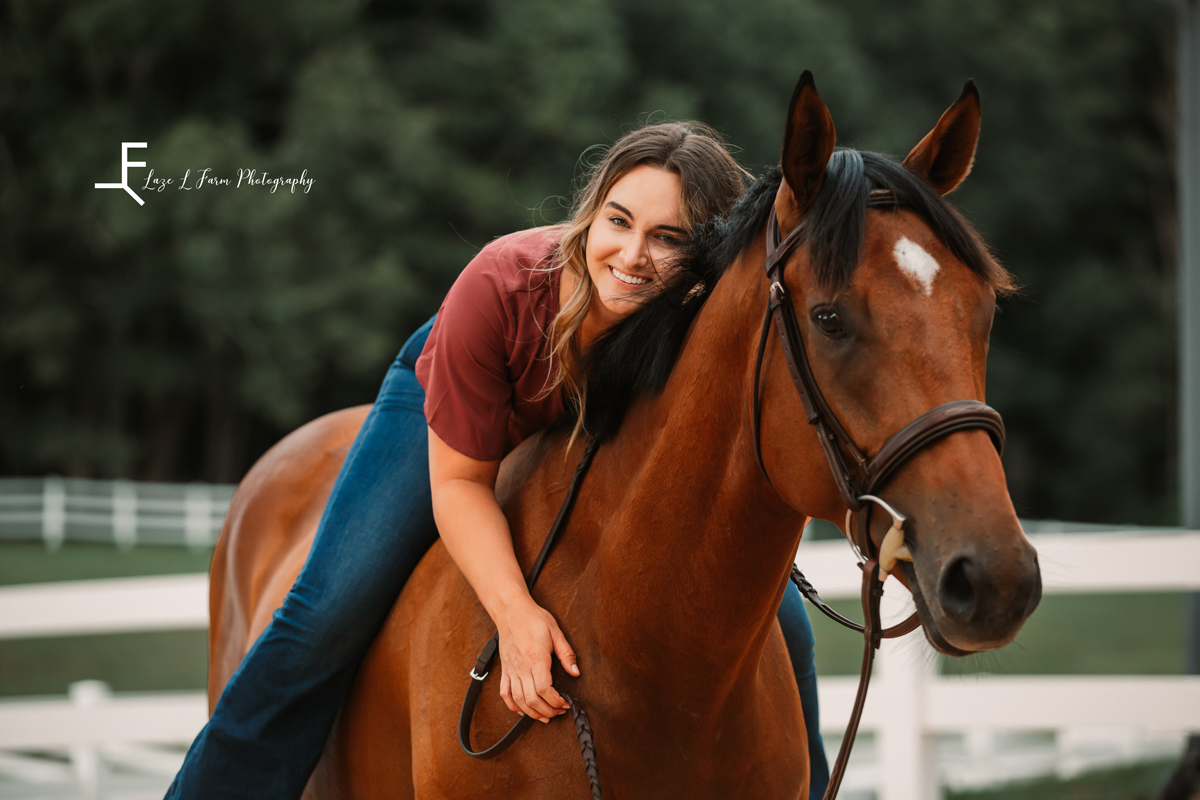 Laze L Farm Photography | Equine Photography | Abbot Creek Stable | Person 3 leaning over horse's neck