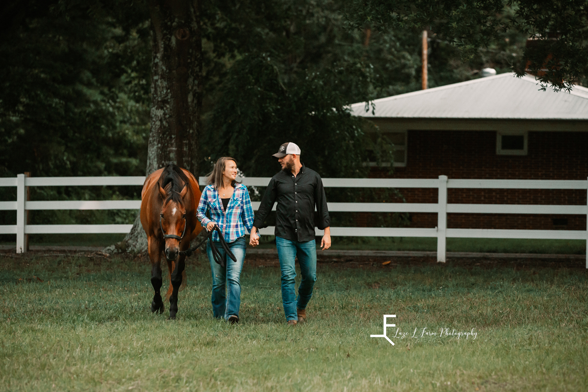 Laze L Farm Photography | Equine Photography | Abbot Creek Stable | Couple walking with horse