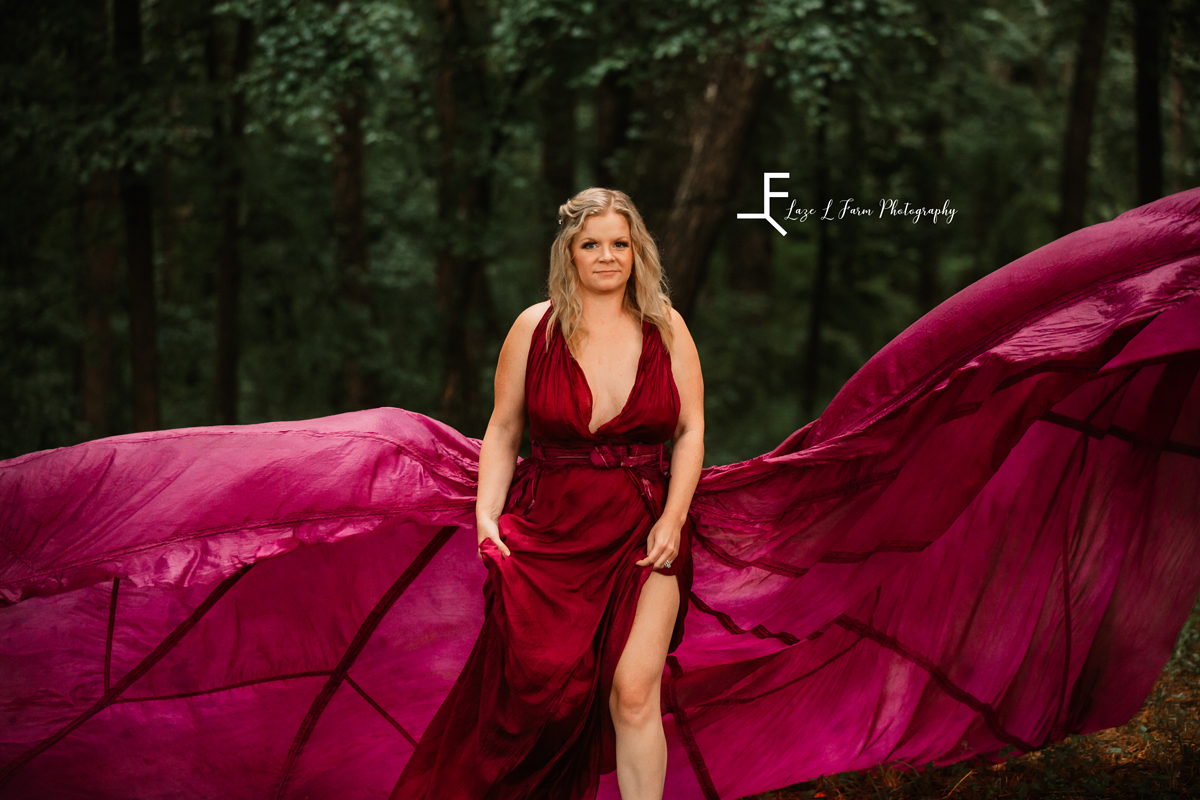 Laze L Farm Photography | Parachute Dress | The Emerald Hill | Traci posing dress
