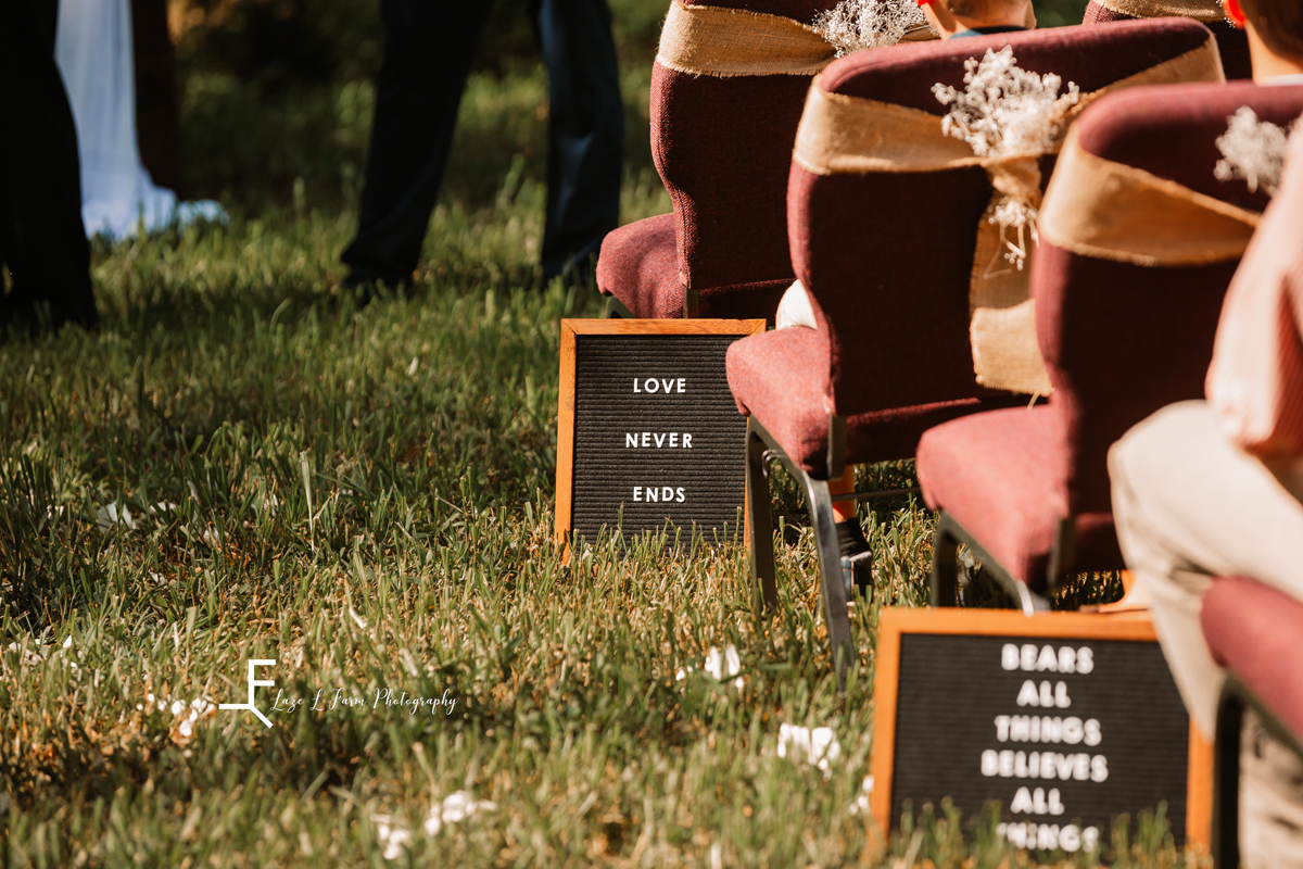 Laze L Farm Photography | Wedding Photography | Hickory NC | Signs lining the aisle