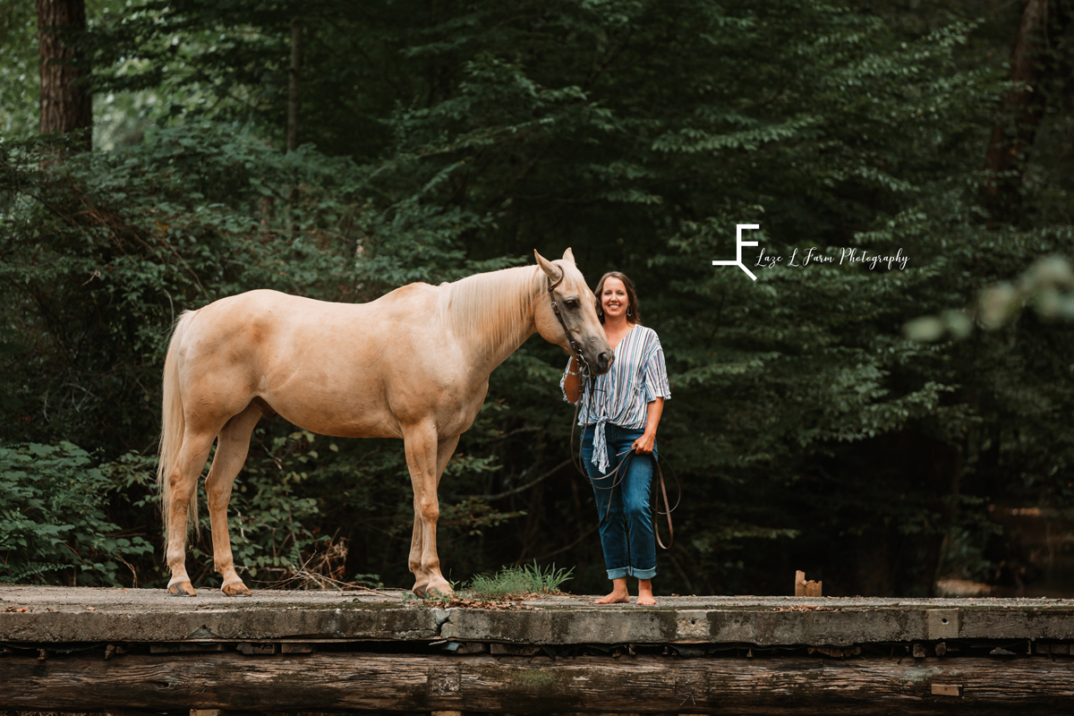 Laze L Farm Photography | Equine Photography | Lenoir NC | minda and dewey on bridge