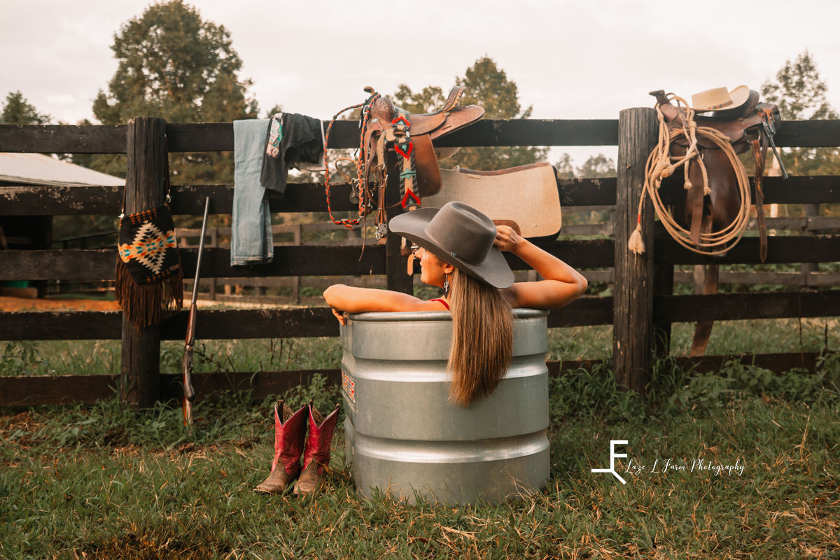 Laze L Farm Photography | Western Lifestyle | Beth Dutton | Taylorsville NC | Amy in the trough