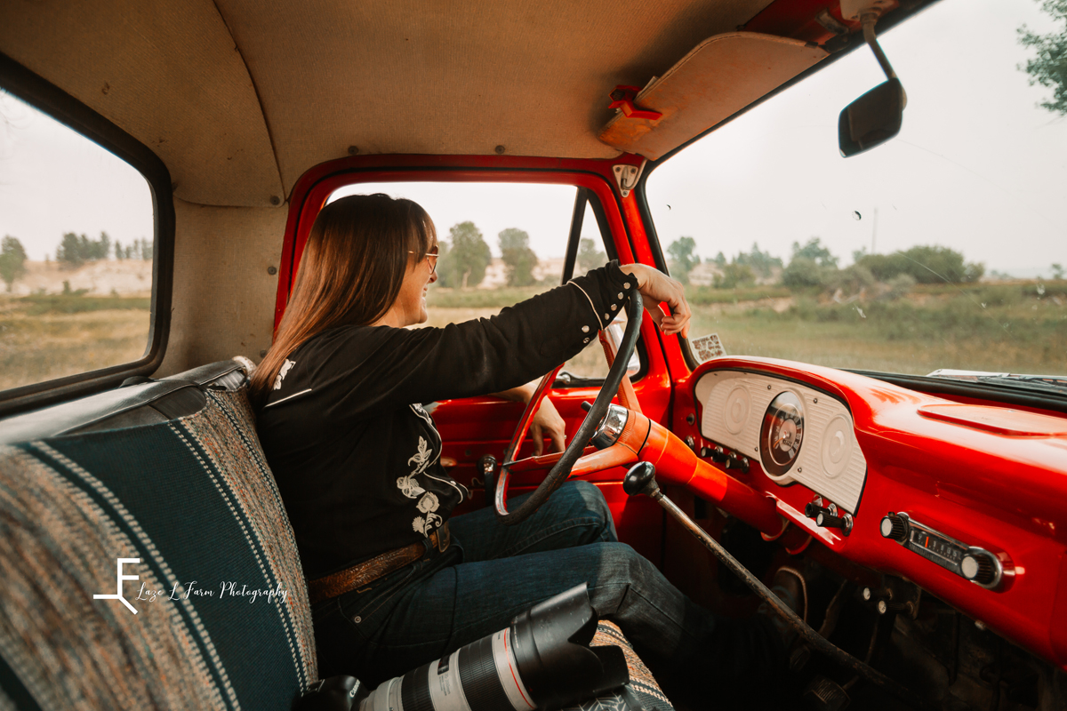 Laze L Farm Photography | Billings Montana | Inside shot of Mary driving
