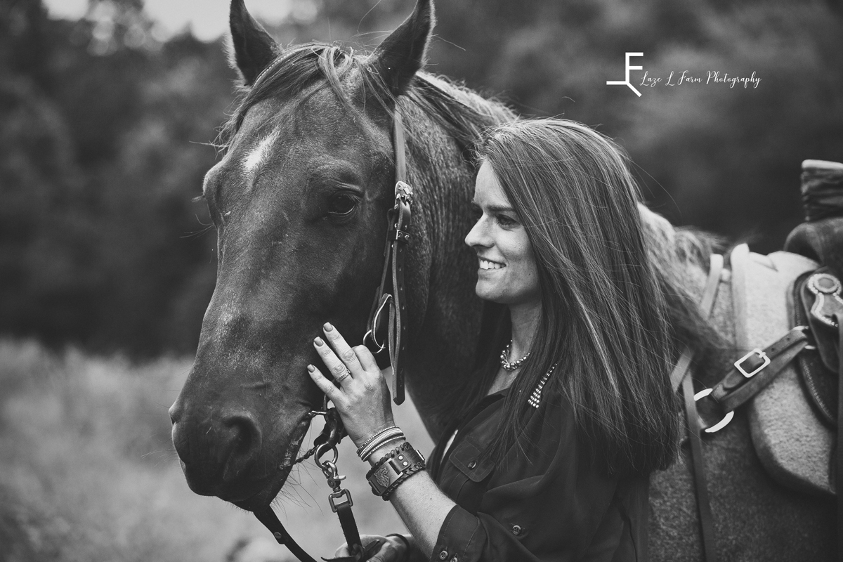  Laze L Farm Photography | Equine Photography | Taylorsville NC | Black and white close up of danielle and horse