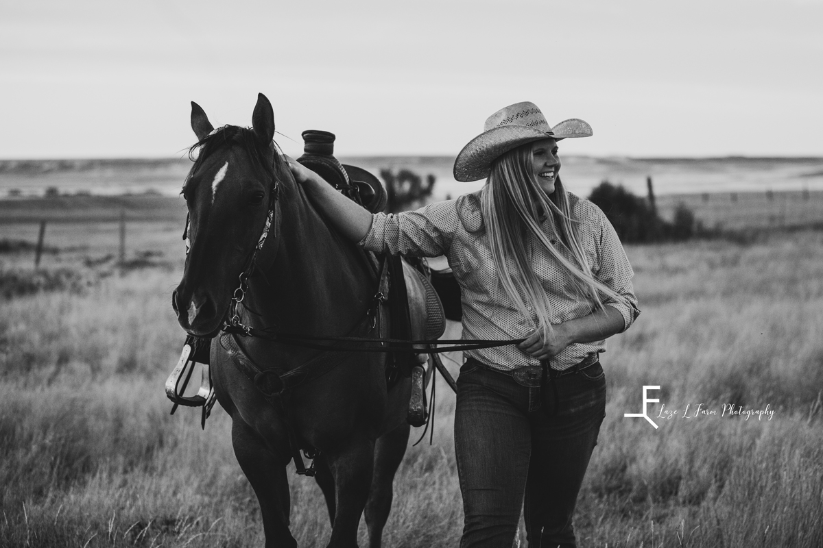 Laze L Farm Photography | Western Lifestyle | Taylorsville NC | B&W Michaela with the horse