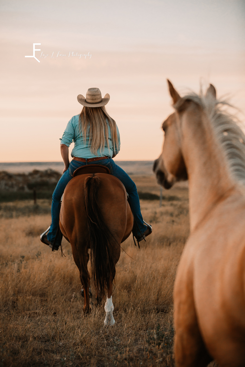 Laze L Farm Photography | Western Lifestyle | Taylorsville NC | Michaela riding away with palomino following