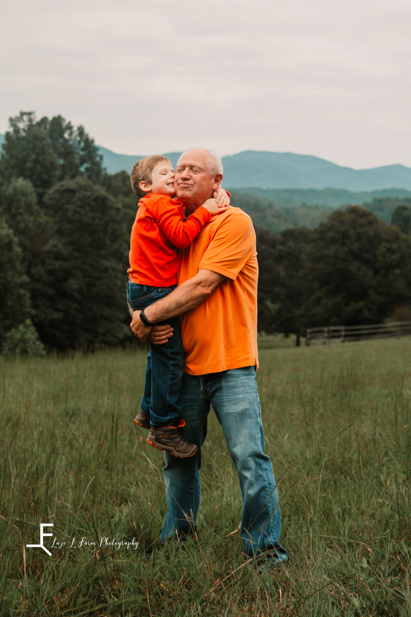 Laze L Farm Photography | Farm Session | Moravian Falls NC | Grandpa with older kid