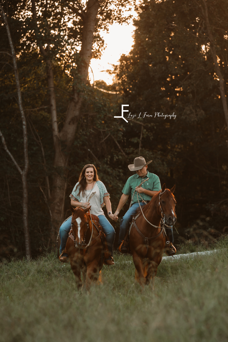 Laze L Farm Photography | Farm Session | Taylorsville NC | Couple riding and holding hands