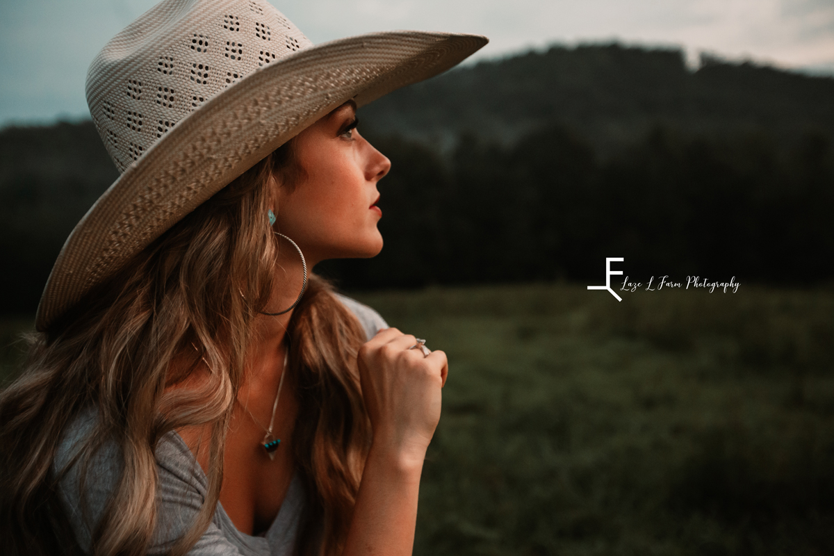 Laze L Farm Photography | Western Lifestyle | Taylorsville NC | Side shot of Ashlyn looking away