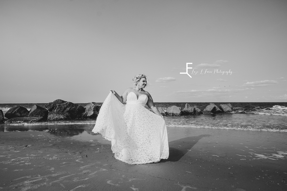 Laze L Farm Photography | Beach Bridals | Tybee Island GA | Black and white with landscape