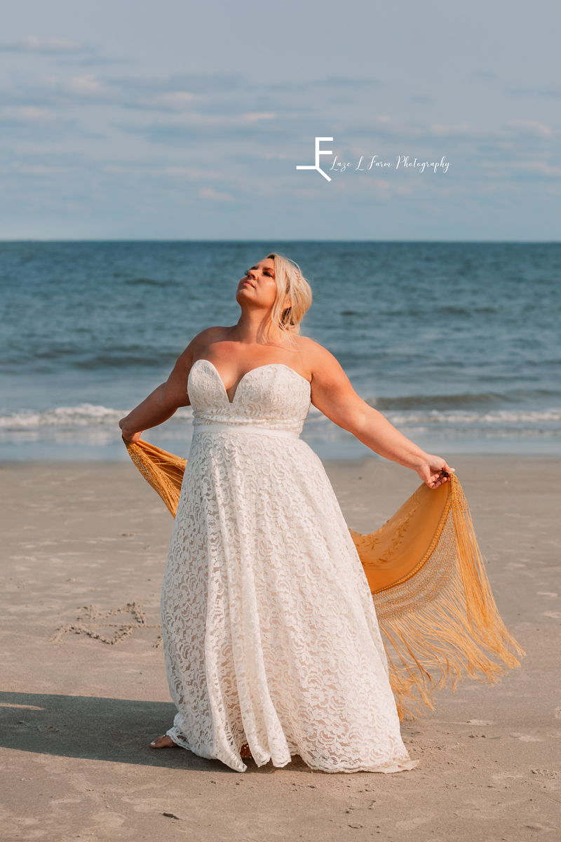 Laze L Farm Photography | Beach Bridals | Tybee Island GA | Kelly twirling 