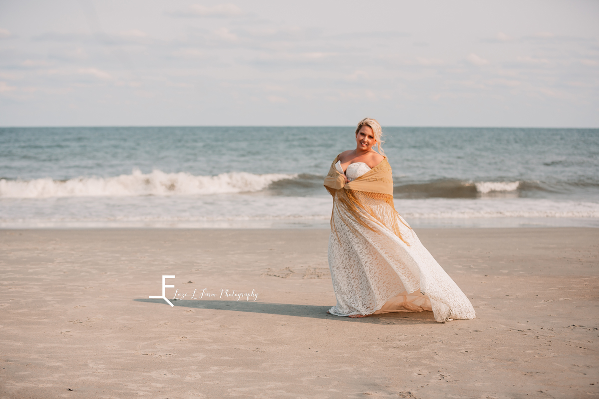Laze L Farm Photography | Beach Bridals | Tybee Island GA | Wide shot, Kelly smiling