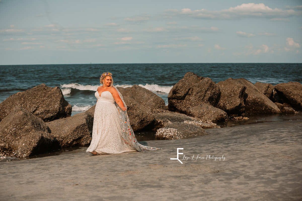 Laze L Farm Photography | Beach Bridals | Tybee Island GA | Kelly showing off her veil