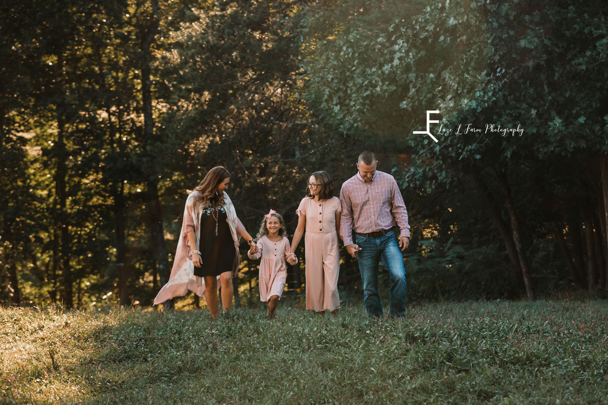 Laze L Farm Photography | Farm Session | Taylorsville NC | family walking towards camera