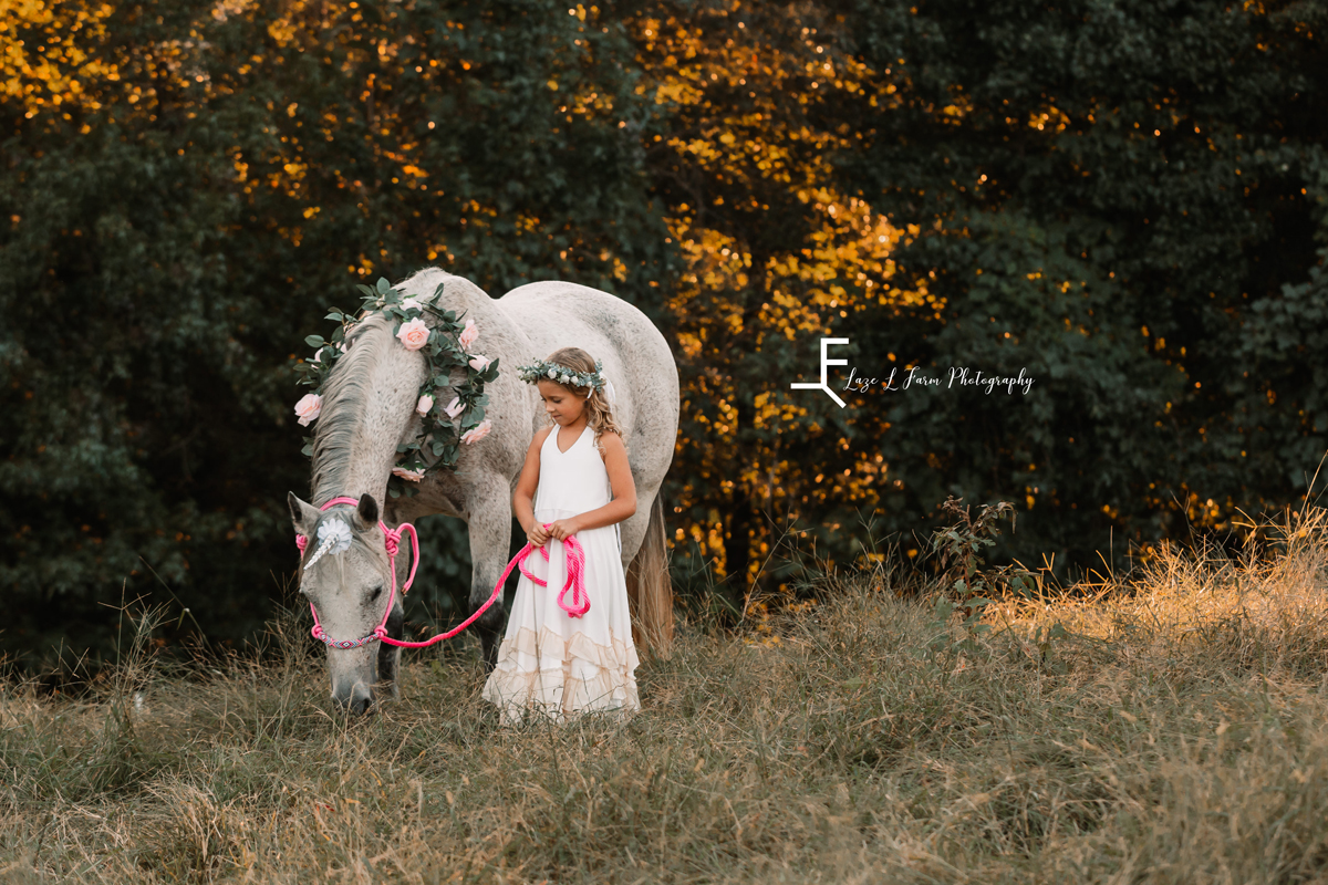 Laze L Farm Photography | Farm Session | Taylorsville NC | little sister walking the horse