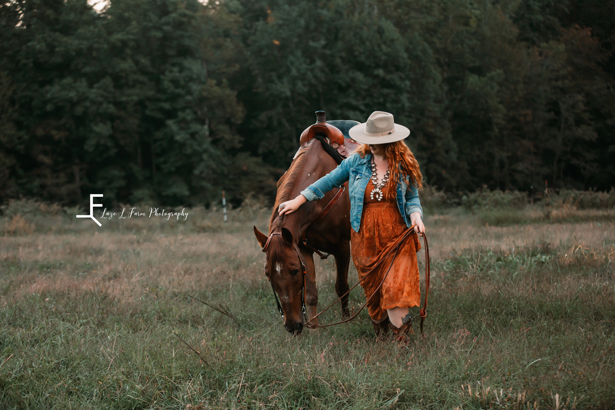 Laze L Farm Photography | Western Lifestyle | Taylorsville NC | wife walking her horse