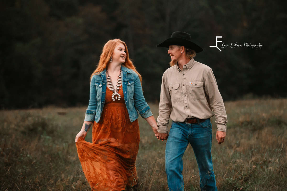 Laze L Farm Photography | Western Lifestyle | Taylorsville NC | couple walking in the grass