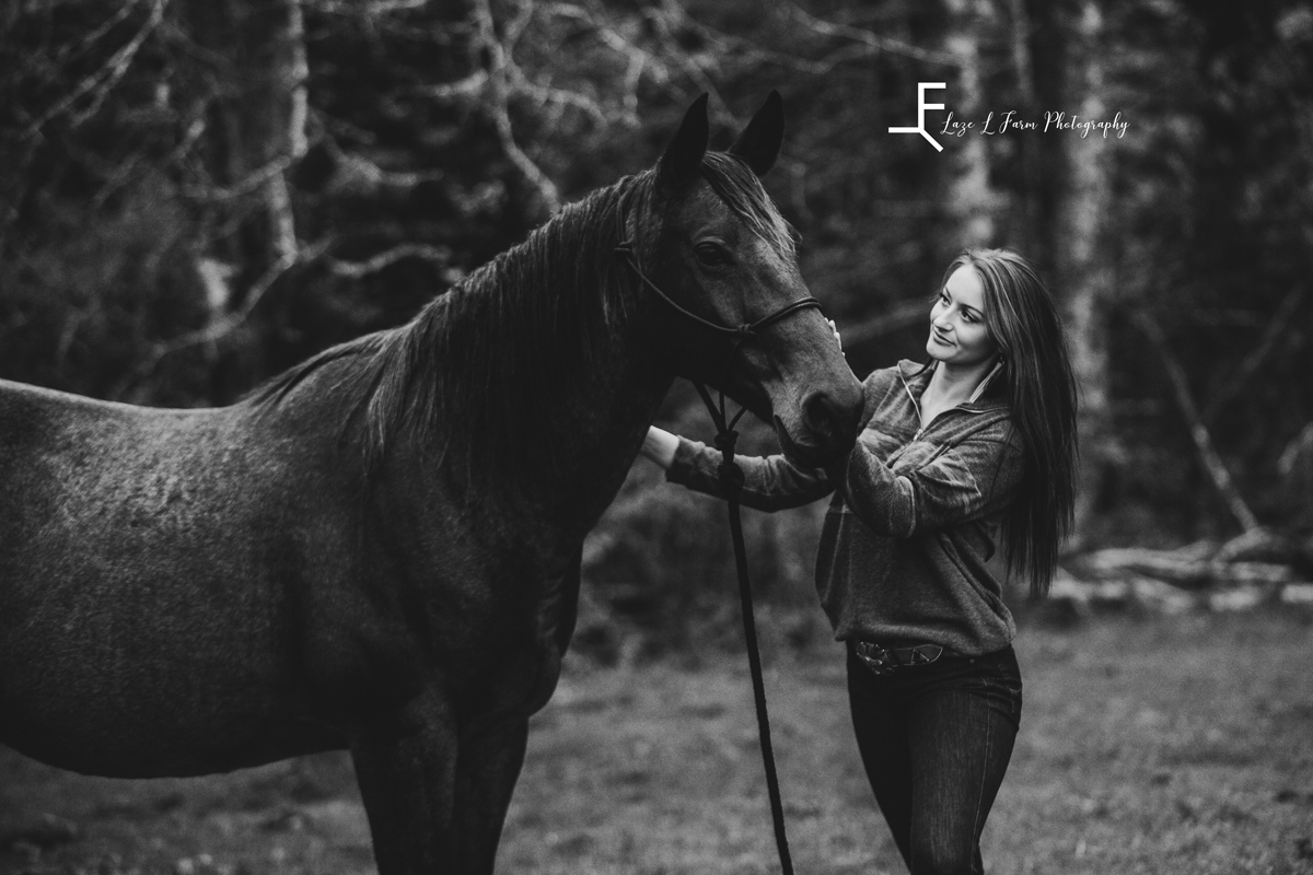 Laze L Farm Photography | Western Lifestyle | West Jefferson NC | black and white candid with one horse