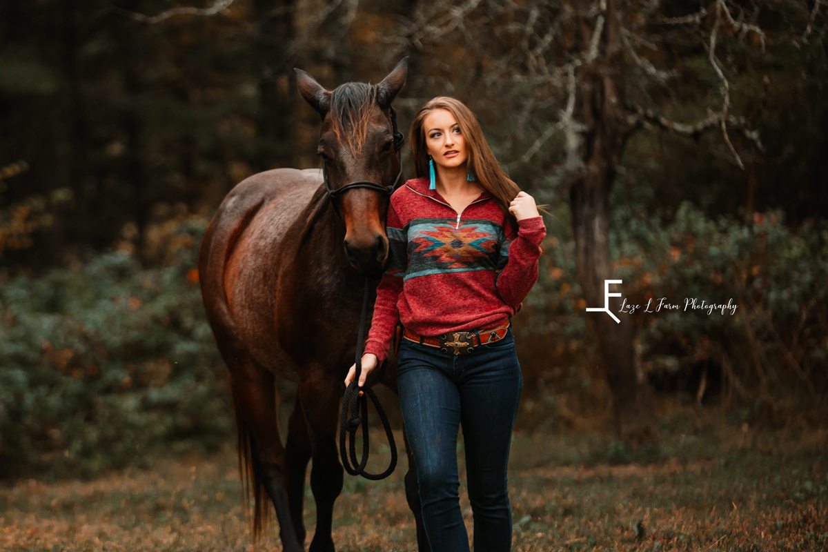 Laze L Farm Photography | Western Lifestyle | West Jefferson NC | posing with one horse next to her
