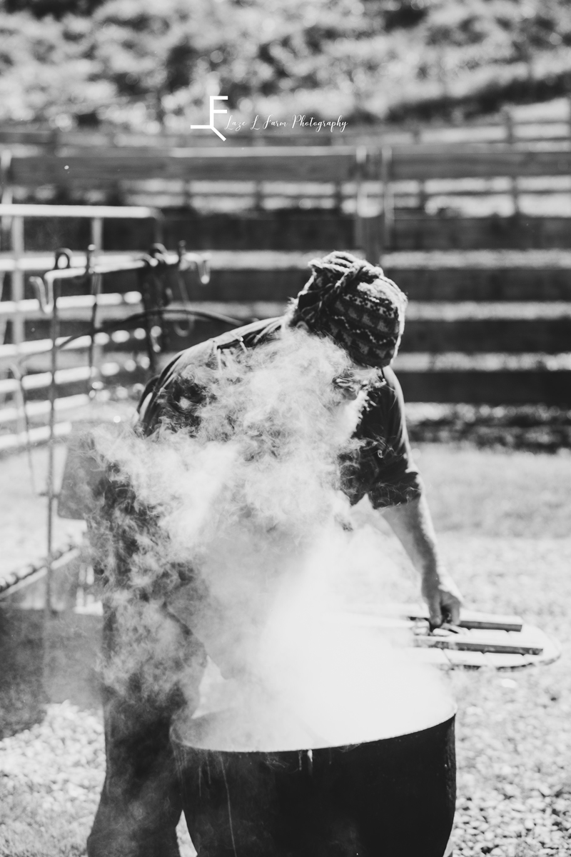 Laze L Farm Photography | Black Lick Cattle Company | Rural Retreat Va | black and white photo of man working