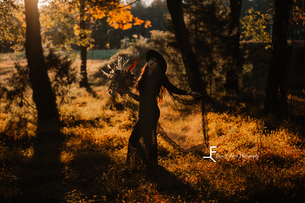 Laze L Farm Photography | Bridal Portraits | Liberty NC | silhouette pose in the woods