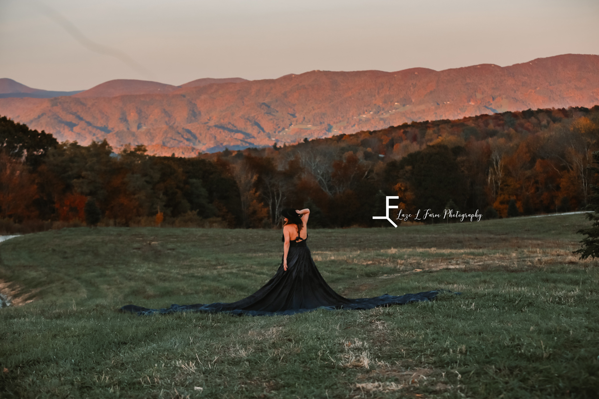 Laze L Farm Photography | Parachute Dress | The White Crow | banner elk nc | standing against the landscape