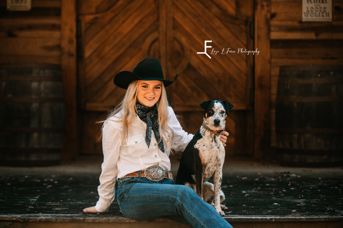 Laze L Farm Photography | Senior Photography | Equine Photography | posed of her and dog sitting down