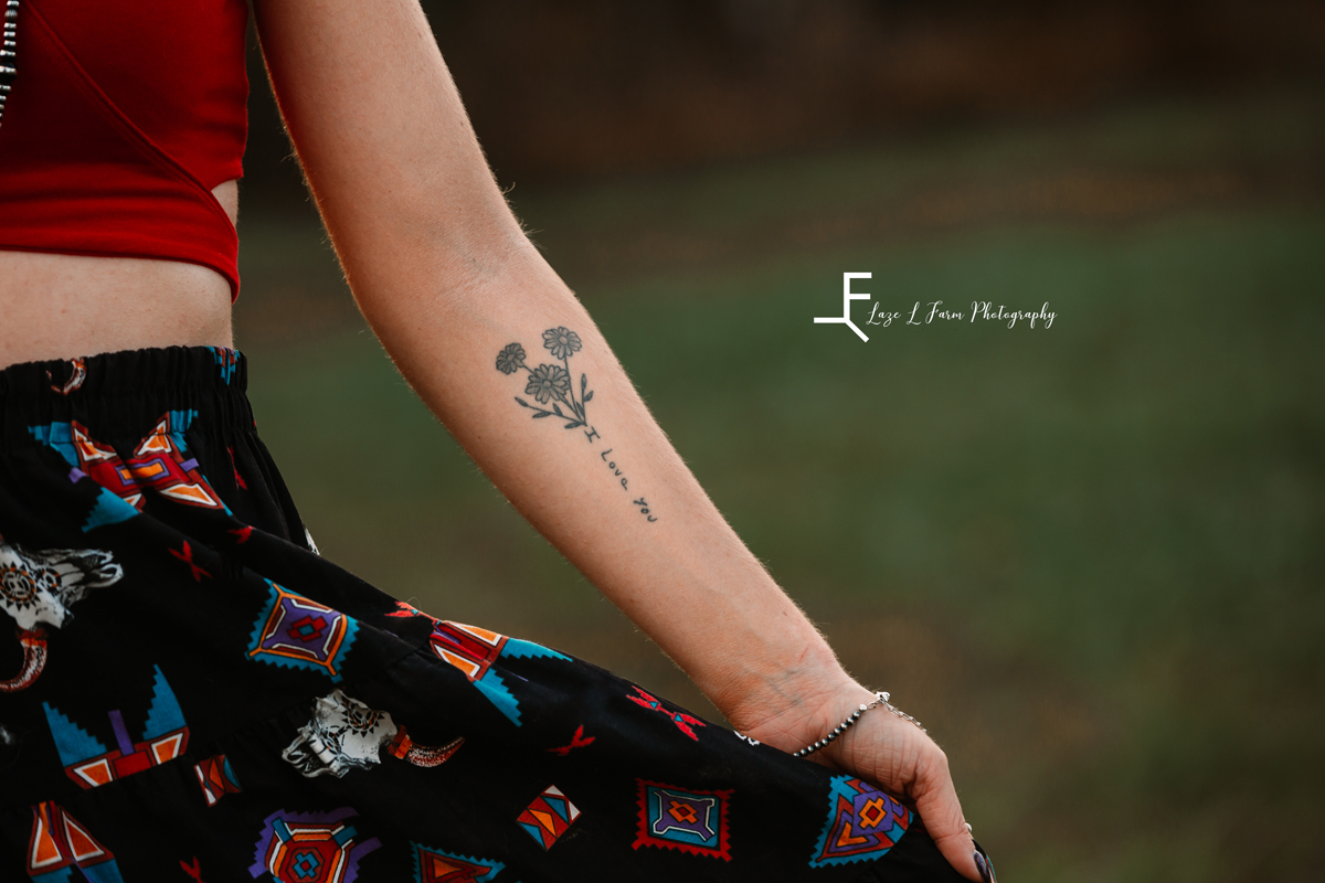 Laze L Farm Photography | Western Lifestyle | close up of her tattoo