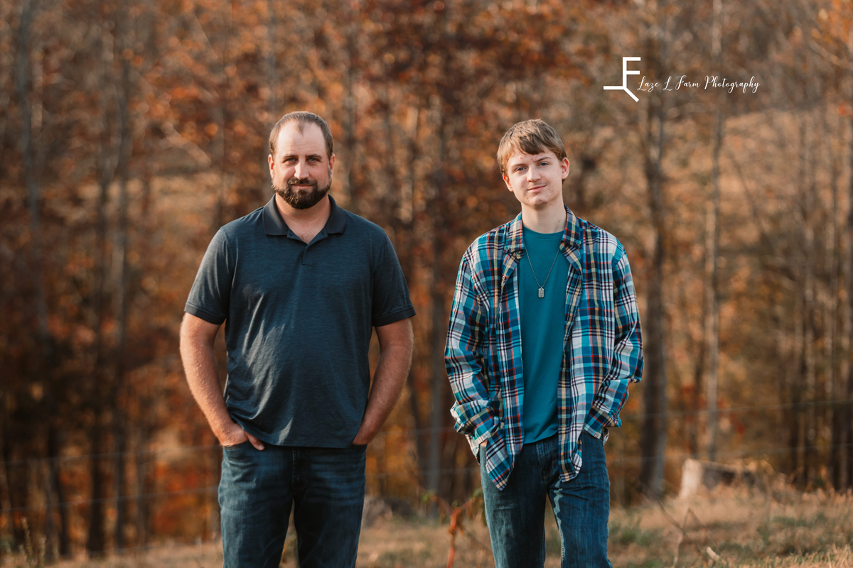 Laze L Farm Photography | Farm Session | Taylorsville NC | dad and son standing pose