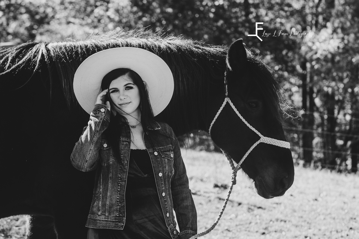 Laze L Farm Photography | Western Lifestyle | Taylorsville NC | black and white with the horse