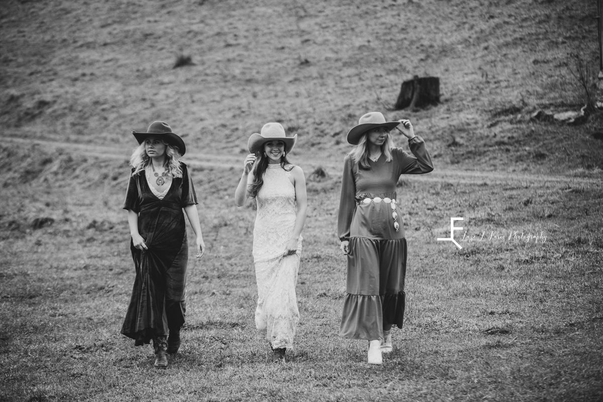 Laze L Farm Photography | Western Lifestyle | Rural Retreat Va | black and white of the girls walking towards the camera