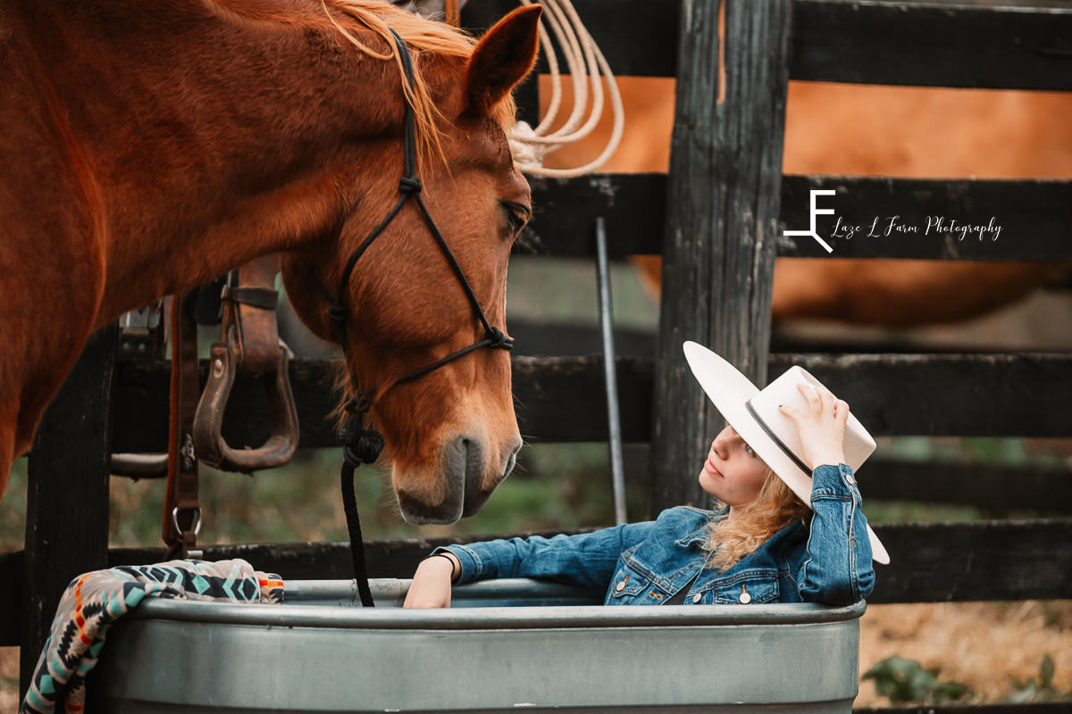 Laze L Farm Photography | Beth Dutton | Water Trough | Taylorsville NC | Reid and horse