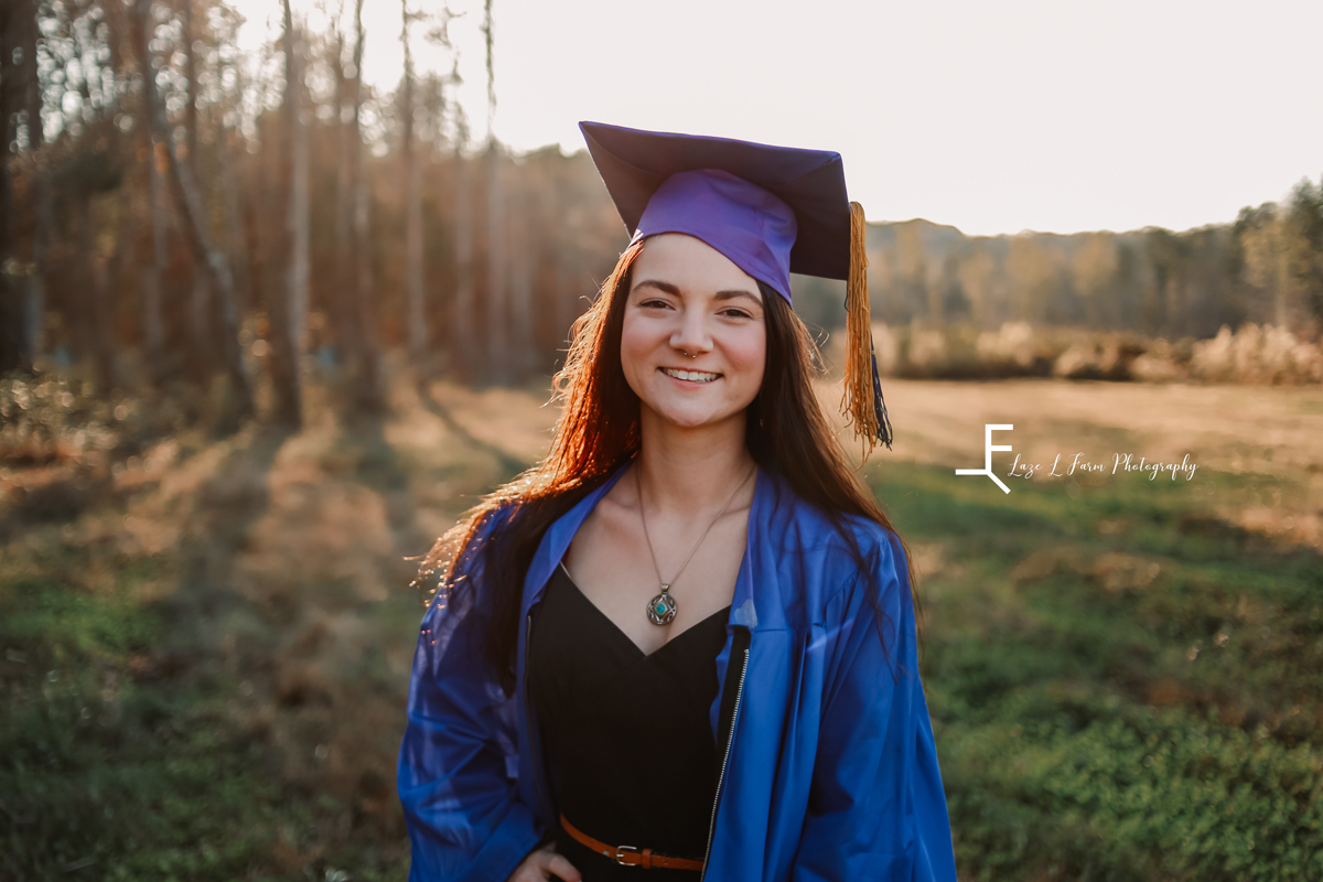 Laze L Farm Photography | Farm Session | Cleveland NC | close up of kelsie in cap and gown