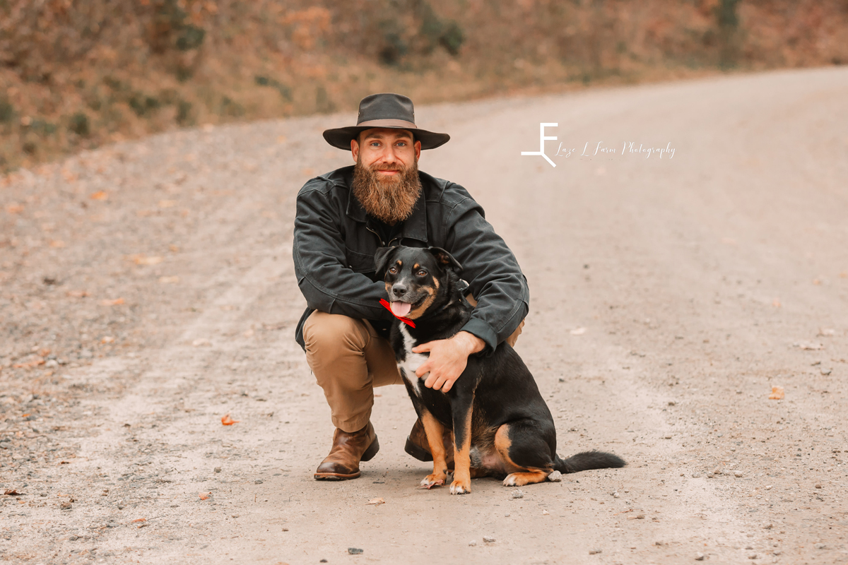 Laze L Farm Photography | Farm Session | Taylorsville NC | david with the dog
