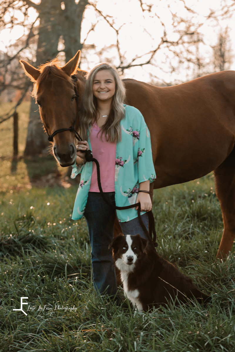 Laze L Farm Photography | Western Lifestyle | Taylorsville NC | anna standing with her horse and dog