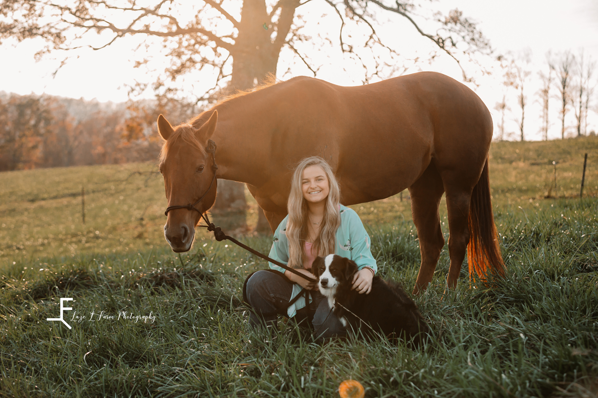 Laze L Farm Photography | Western Lifestyle | Taylorsville NC | anna sitting with her horse and dog