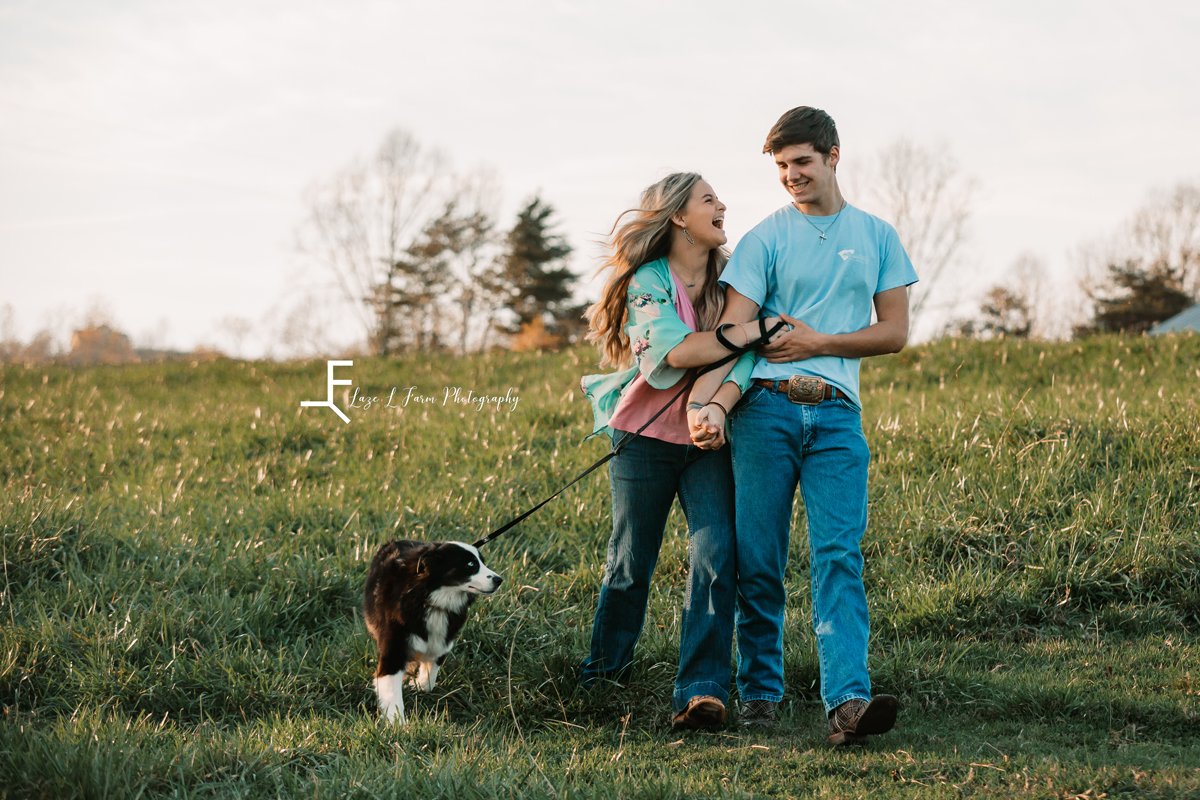 Laze L Farm Photography | Western Lifestyle | Taylorsville NC | candid of anna with boyfriend and dog
