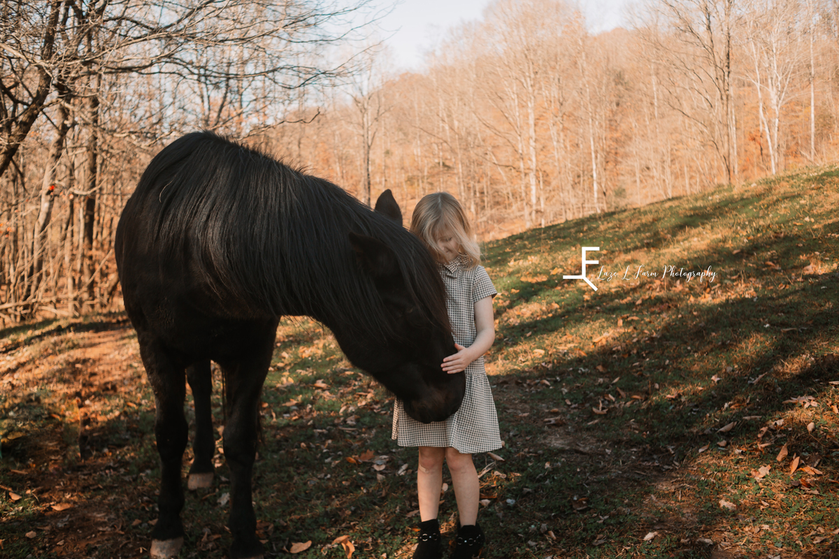 Laze L Farm Photography | Farm Session | Taylorsville NC | Girl playing with horse