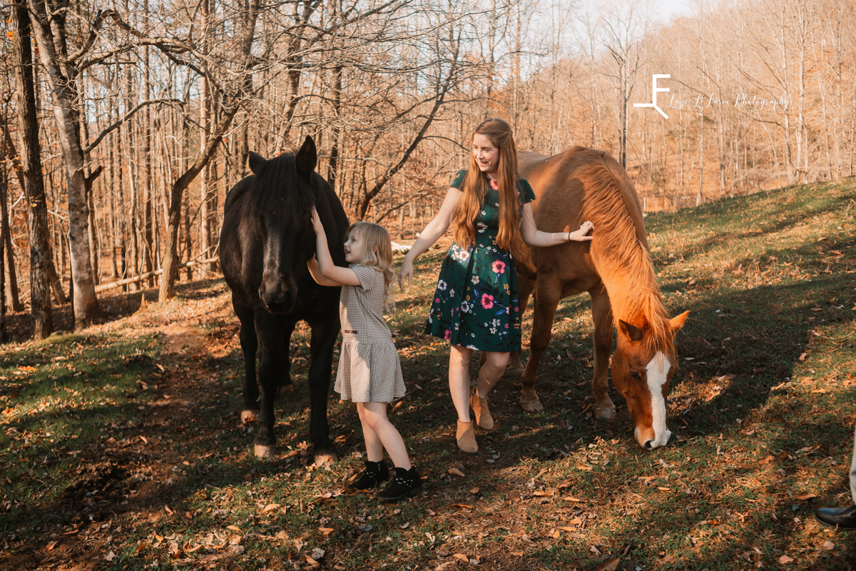 Laze L Farm Photography | Farm Session | Taylorsville NC | girls playing with horses